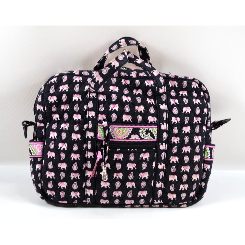 VERA BRADLEY Quilted Laptop Bag Tote Pink Elephants 14" x 11" Top Handles
